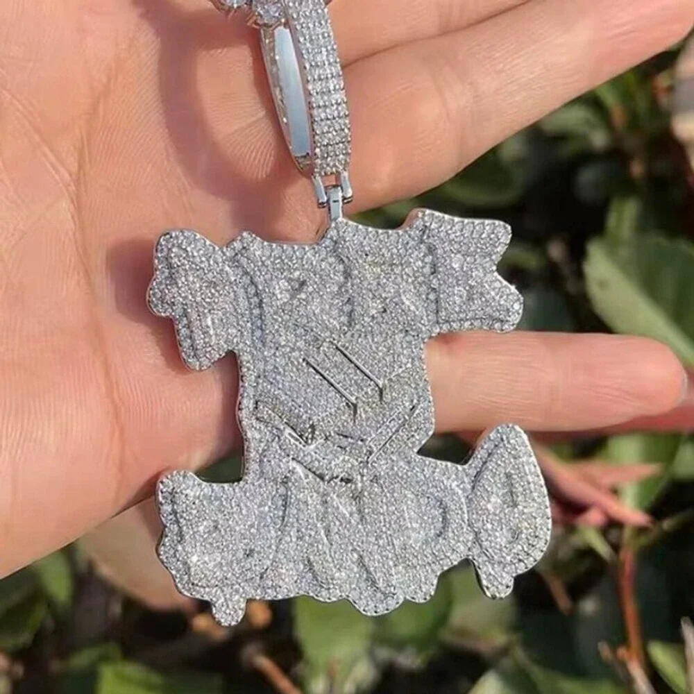 Iced Out Free Bands Pendant with 20 Inch Cuban Link Chain silver